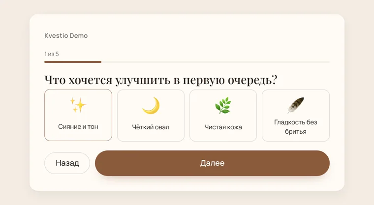 Настоящий снимок Kvestio: опубликованный квиз демо-проекта на компьютере